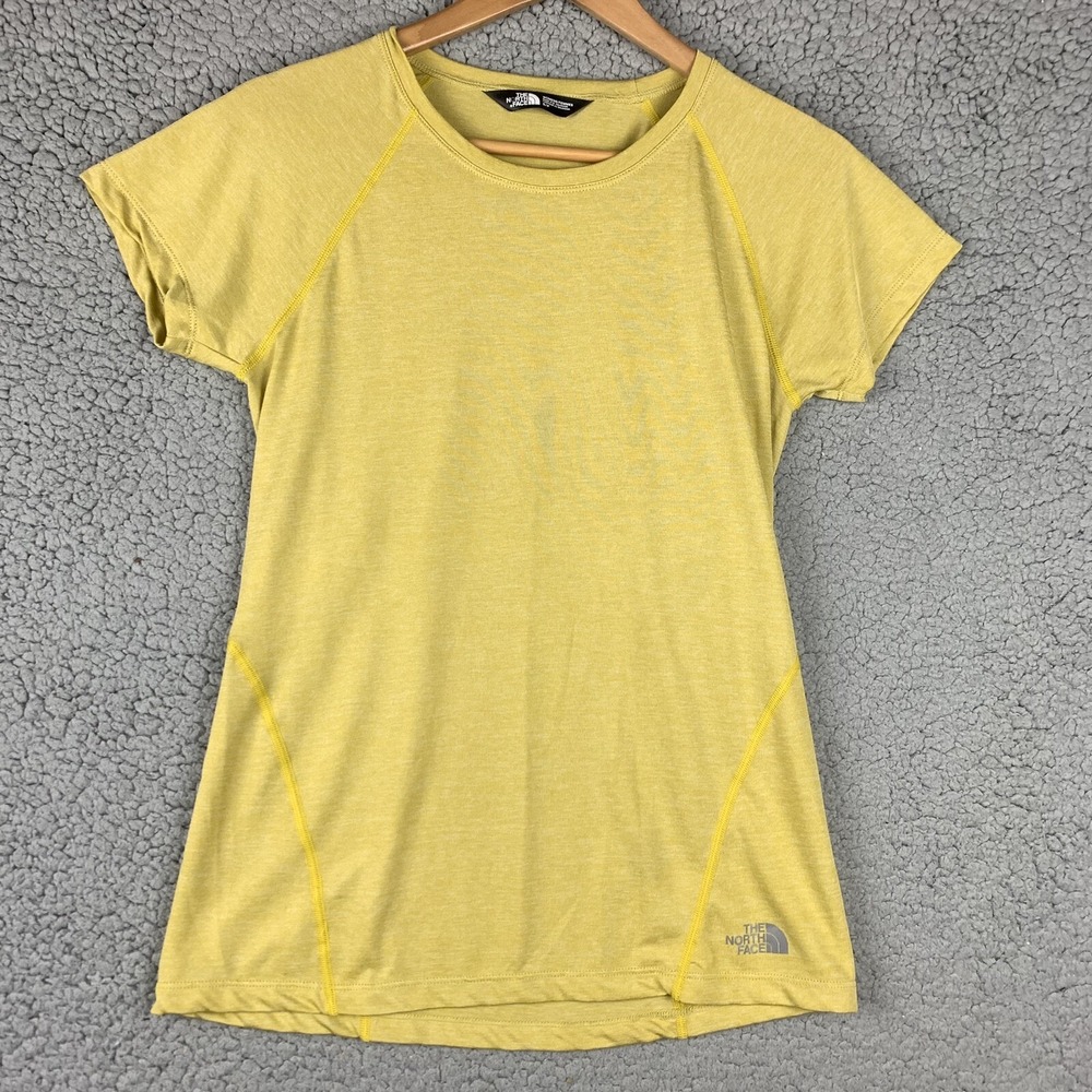 The North Face Womens Shirt Yellow Short Sleeve Petite‎ Small Wicking Crewneck